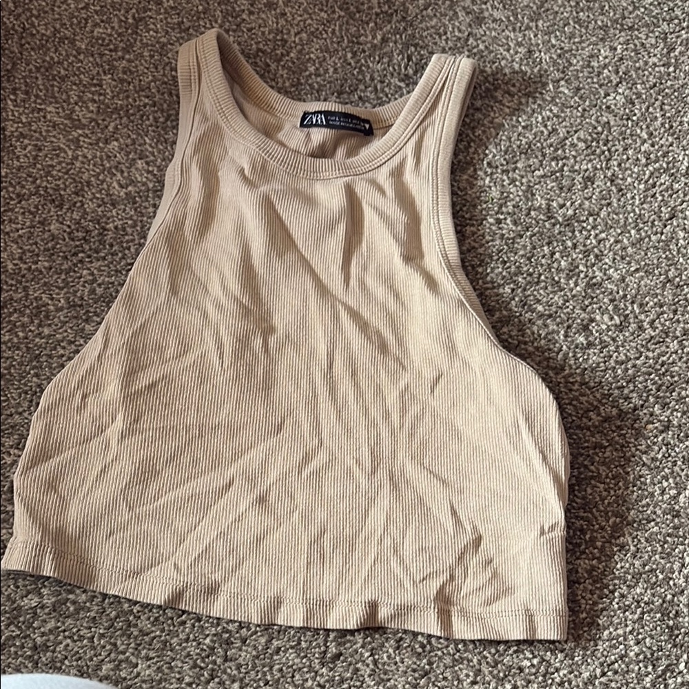 Zara Beige Ribbed Crop Top